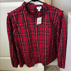 J. Crew Red and Black Plaid Ruffle Top